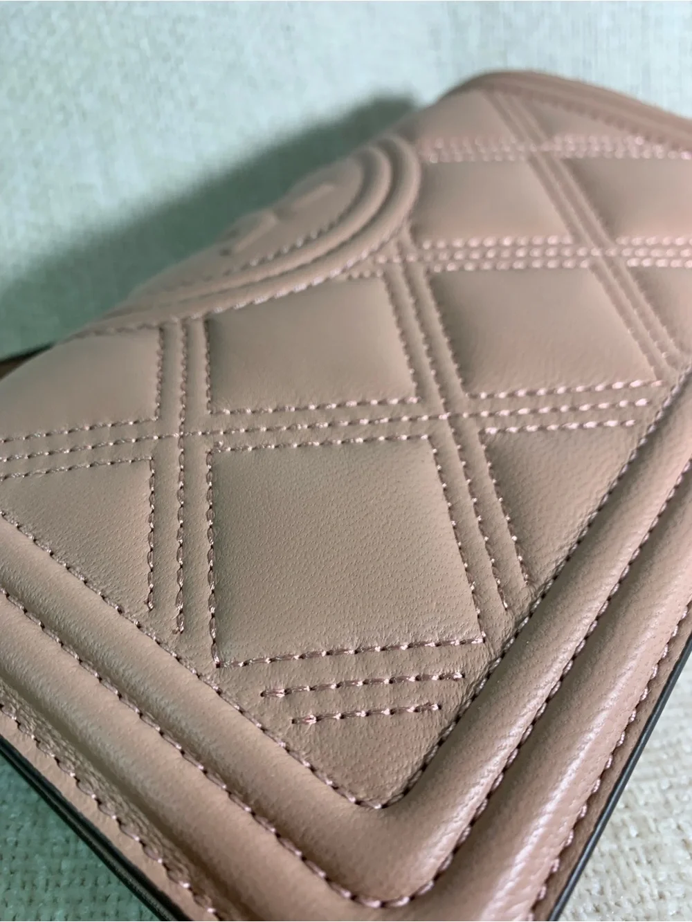 Tory Burch Fleming Pink Moon Quilted Leather Chain Wallet Crossbody Bag
